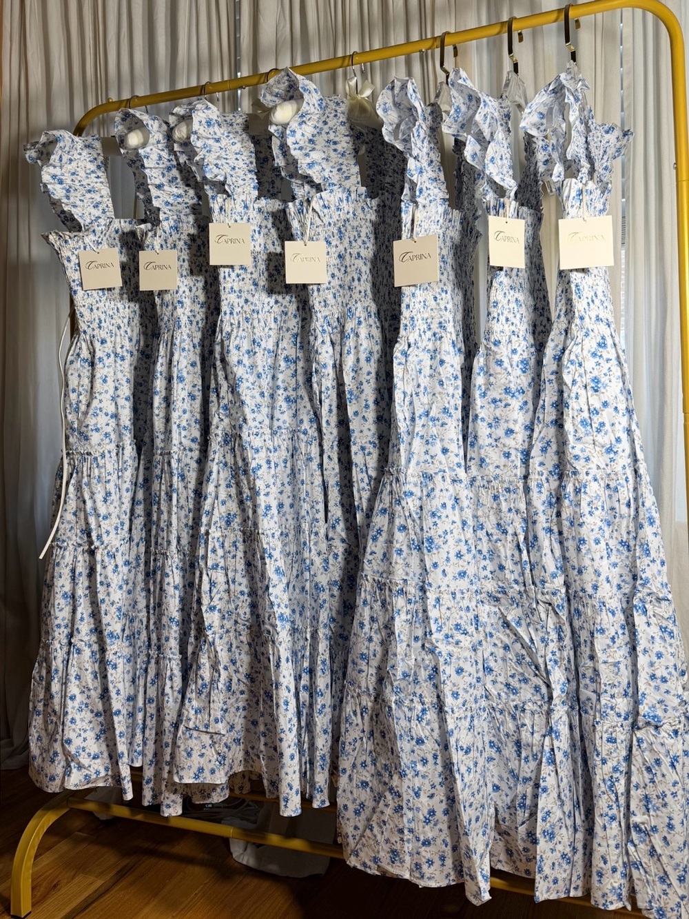 Blue & White Floral Smocked Maxi Dress